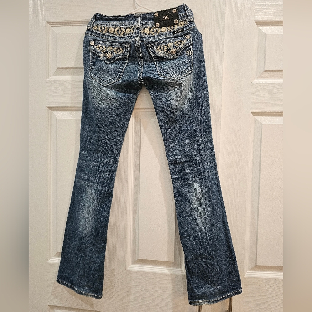 Miss Me Lowrise Bootcut Early 2000s Jeans with Blinged Pockets